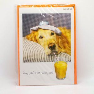 Get Well Sick Golden Retriever Dog in Bed Papyrus Card